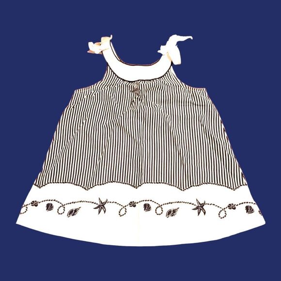Janie & Jack Striped Blue White Seashell Swimsuit Cover Up Light Dress Size 2T - Picture 1 of 5